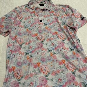 Bad Birdie Floral Polo Shirt - Pink and Purple